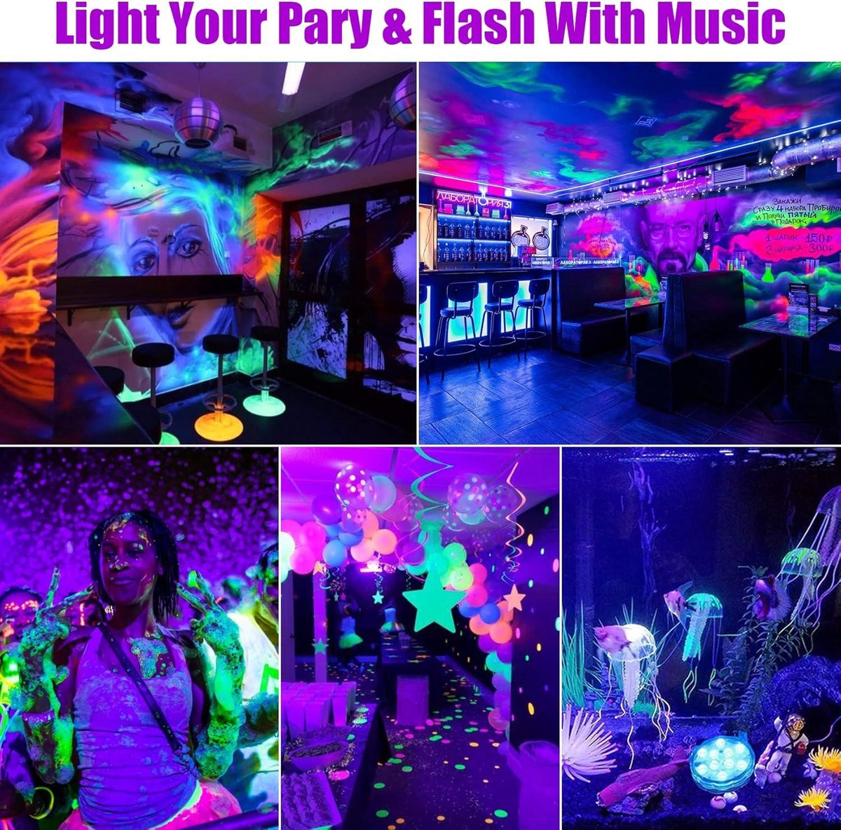 Lampada UV Luce Nera 10W - Con Treppiede, 395-405nm, Per Feste, Halloween, Decorazioni Fluorescenti - Foto 5