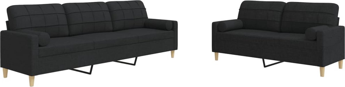 vidaXL - 2-delige - Loungeset - met - sierkussens - stof - zwart