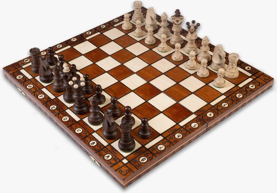 Ambassador Luxe Houten Schaakspel 52 x 52 cm - Inklapbaar Schaakspel/schaakbord met Schaakstukken - Handgemaakt in Polen - Chess Board/Set