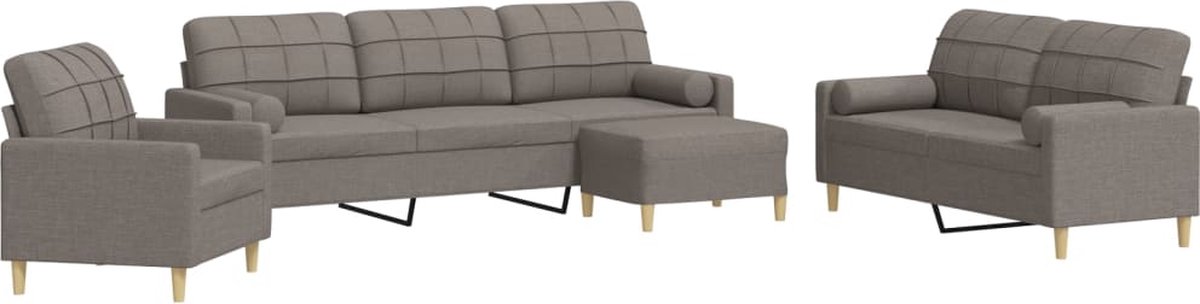 vidaXL - 4-delige - Loungeset - met - voetenbank - en - kussens - stof - taupe
