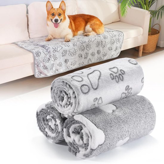 luciphia Dekens voor honden/katten, wasbaar, zacht, duurzaam, zacht en warm, flanel, kattenhoofd, klein, 60 x 40 cm, 3 stuks