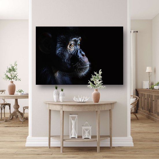 Aap wanddecoratie - Dieren schilderij - Schilderijen canvas Oog - Wanddecoratie klassiek - Canvas met baklijst keuken - Muurkunst canvas met baklijst 150x100 cm