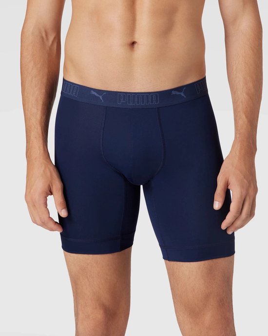 Donkerblauwe Puma boxershort voor heren met grijze Puma-band.