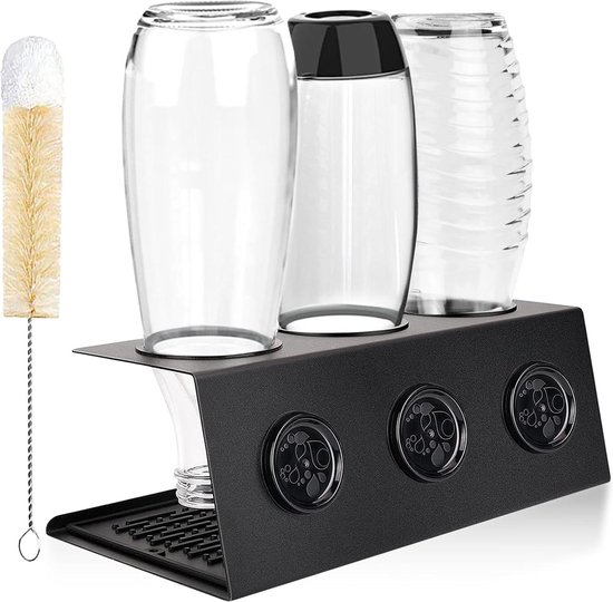 Relaxdays droogrek flessen, compatibel met sodastream-flessen, bamboe