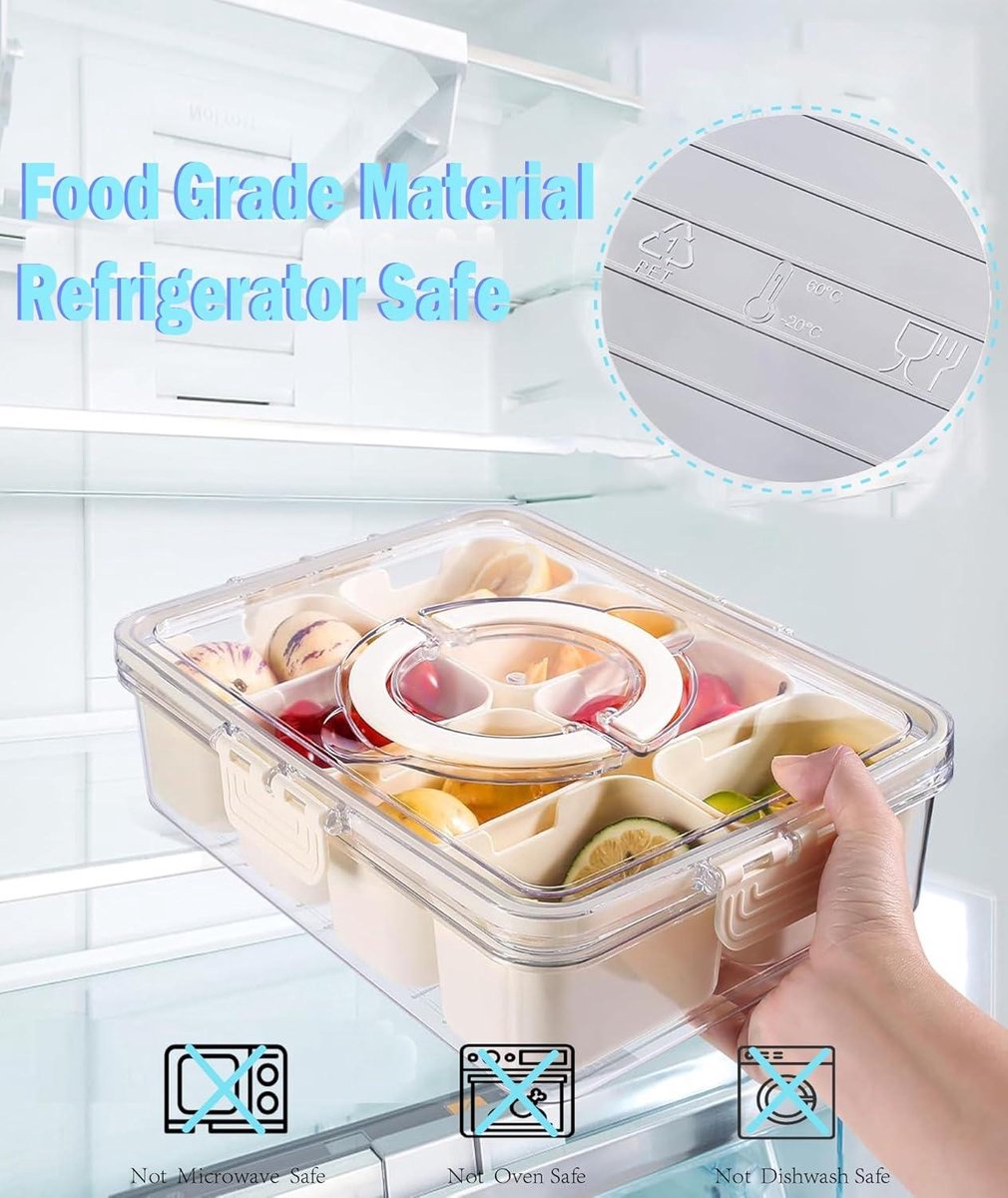 Luxear Snackbox met 14 vakken, 2 set snackborden met deksel en handvat, snackschaal voor kinderen, snackblikorganizer voor snackdoos, snoep, noten, fruit, specerijen, voor feest, picknick, trips