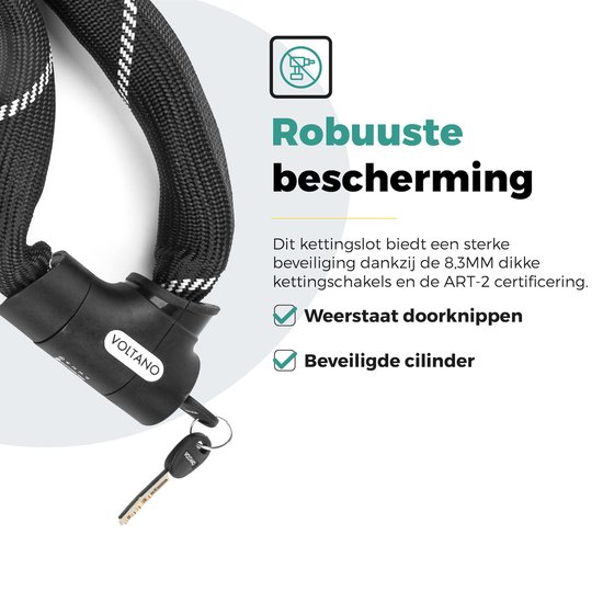 Voltano ART2 Kettingslot Met Luxe Slotkop - Zwart - 120 CM - ART 2 Slot Goedgekeurd Voor De Fietsverzekering van Voltano — afbeelding 5