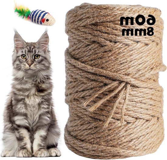 Parain Sisaltouw voor krabpaal, krabzuil, kattenboom, kat, natuurlijk sisaltouw, 6mm (8mm, 50m