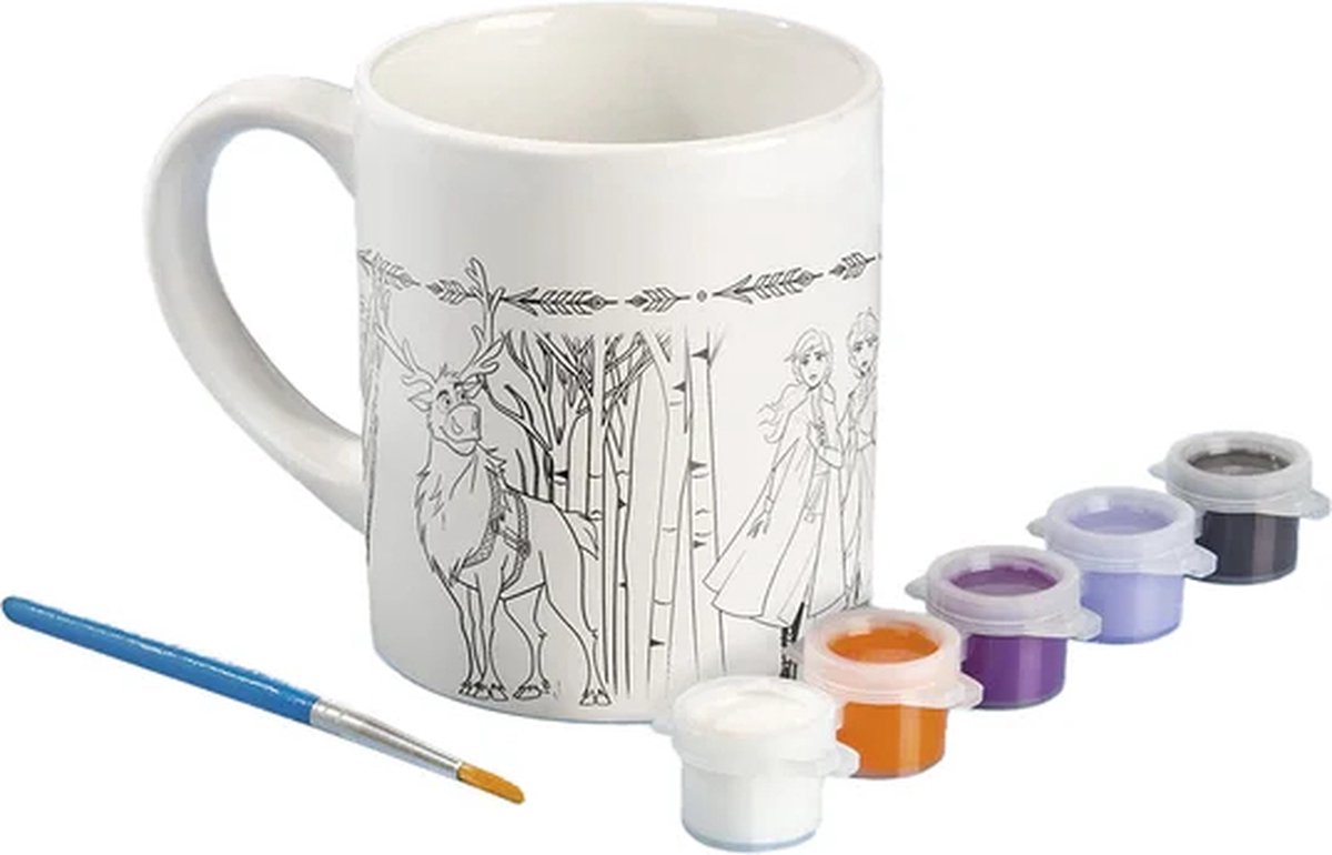 Disney Frozen mok beschilderen inkleur beker Totum speelgoed meisjes - wit keramiek incl. verfstrip en penseeltje - cadeautip knutselen — afbeelding 15