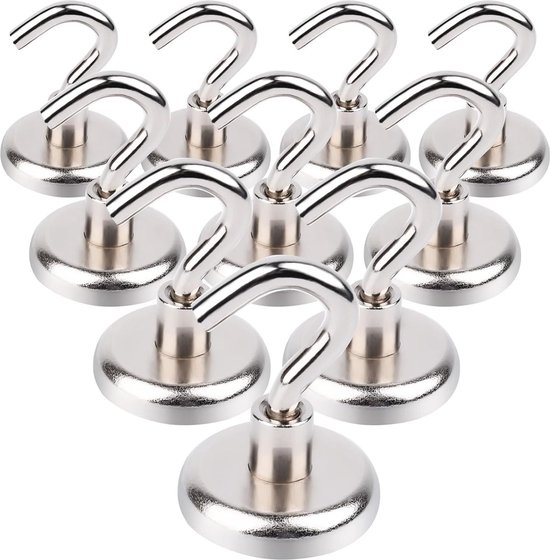 Extra sterke magneethaken - 38 kg - 6 stuks - neodymium magneten - haken 32 mm - magnetische haken - haakmagneten - groot - ijzeren deuren - koelkasten - keuken - kledingrek - kantoor - camping