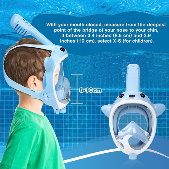 Snorkelmasker Voor Kinderen – 180° Panoramisch Zicht – HD Anti-condens – Volgelaatsmasker – Zwart/blauw – 6-12 Jaar – Met Opbergtas