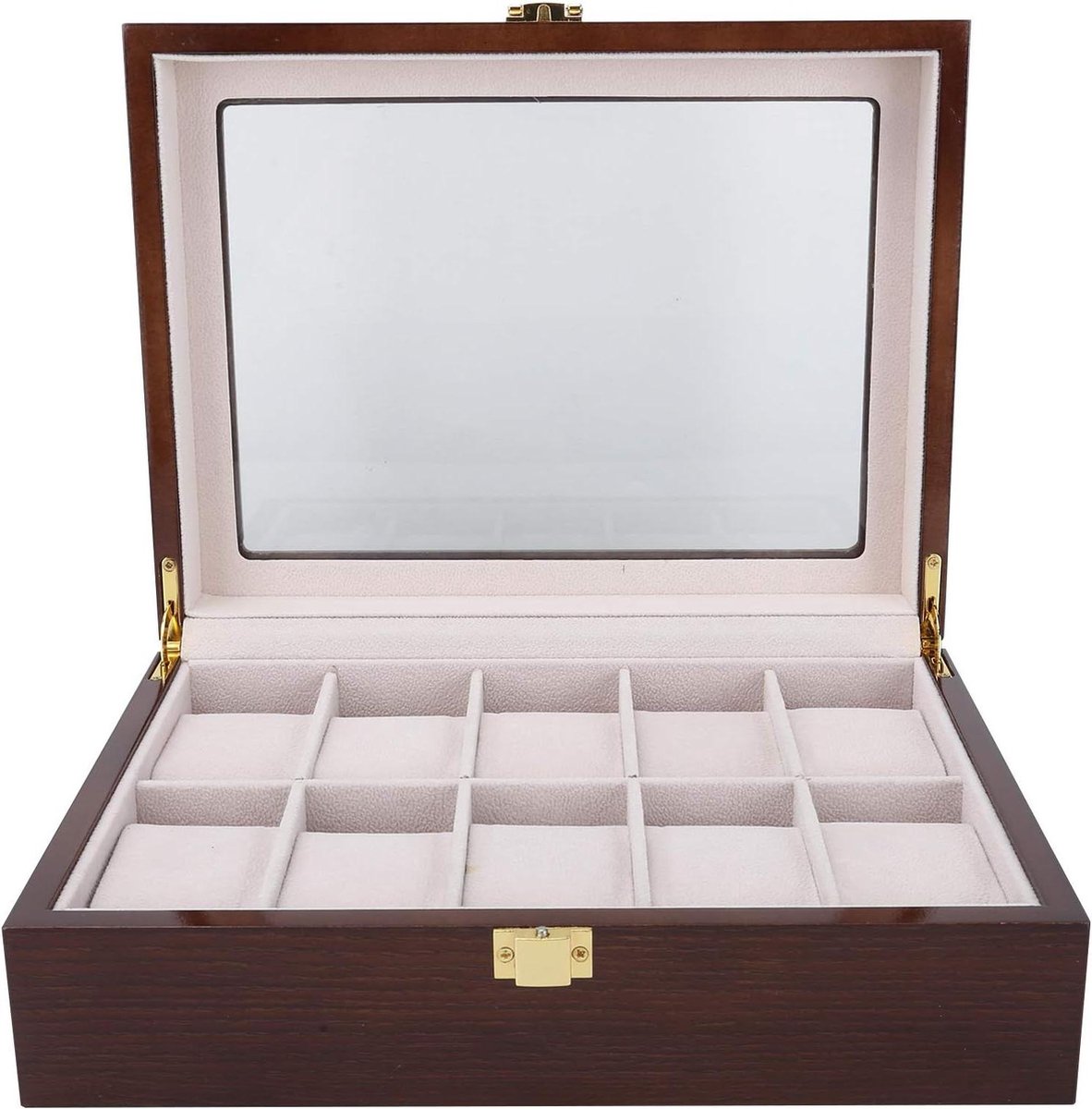 10 Grids Horloge Case voor Mannen Vrouwen - Verwijderbare Kussen - Houten Horloge Box Organizer - Horloge Accessoires - Sieraden Opslag