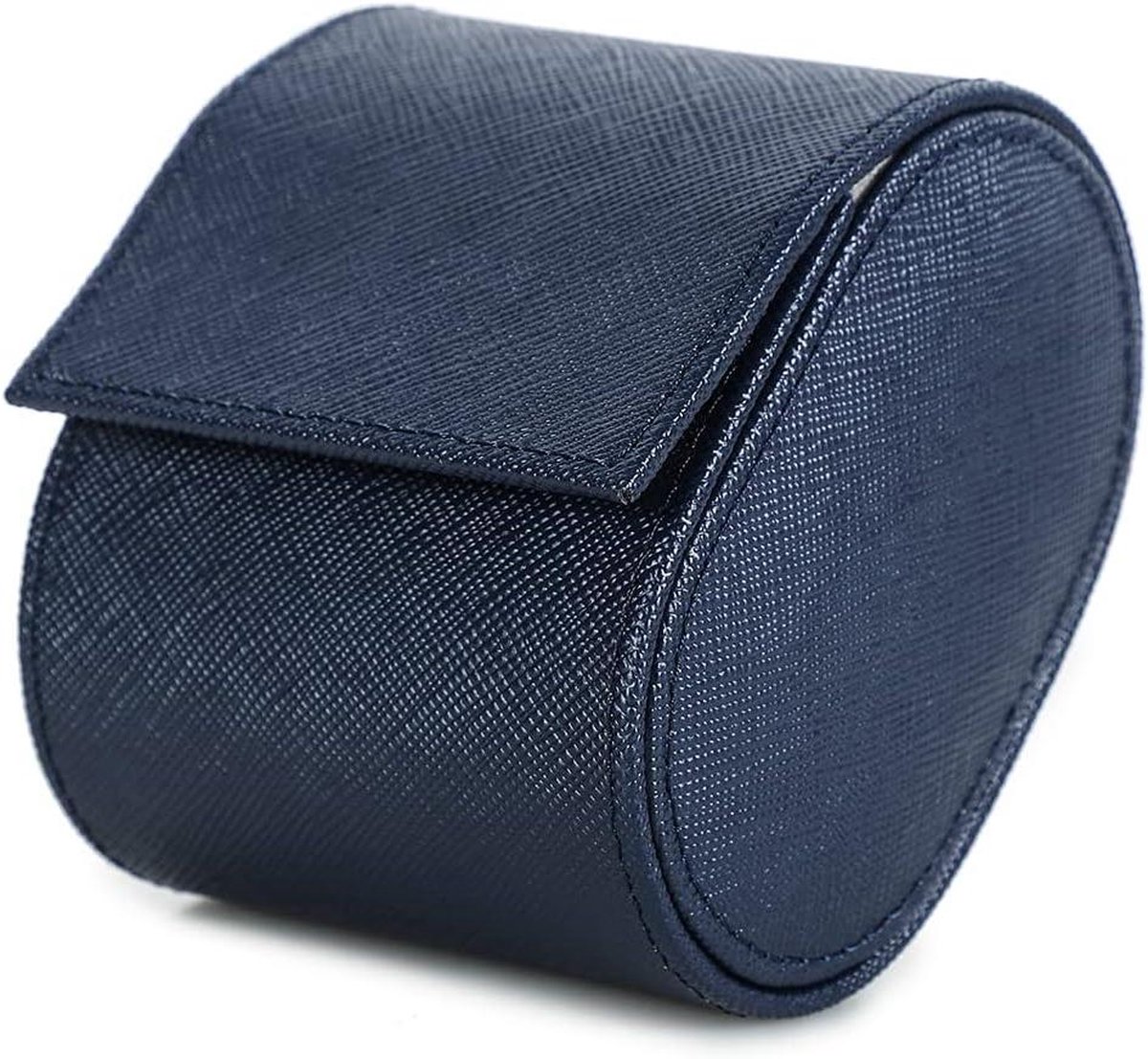 Opberghoes voor 1 Horloge - Handgemaakte Saffiano Lederen Reishorloge Case - Draagbare Box met Verwijderbare Kussens - Blauw