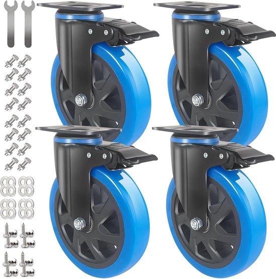LWMTT 4 stuks zware wielen met rem, 40 mm, 360 graden