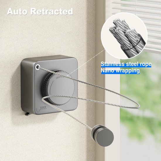 Kleeneze 15 Meter Retractable Clothes Line - Dual Line, Wall Mountable, Grey, For Indoor & Outdoor Drying - View #7