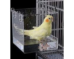 Hangend vogelbad - transparant acryl vogelbadhuis - badbox met haken - voor kleine vogels - parkiet, kanarie, papegaai - 128 x 113 x 13 cm