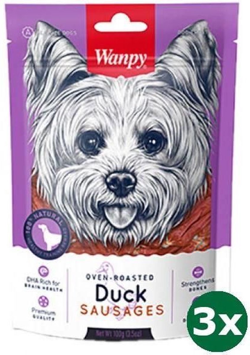 Wanpy - Geroosterde eend worstjes hondensnack 3x100gr