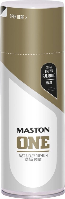 Maston ONE - spuitverf - mat - groenbruin (RAL 8000) - 400 ml - spuitbus verf bruin