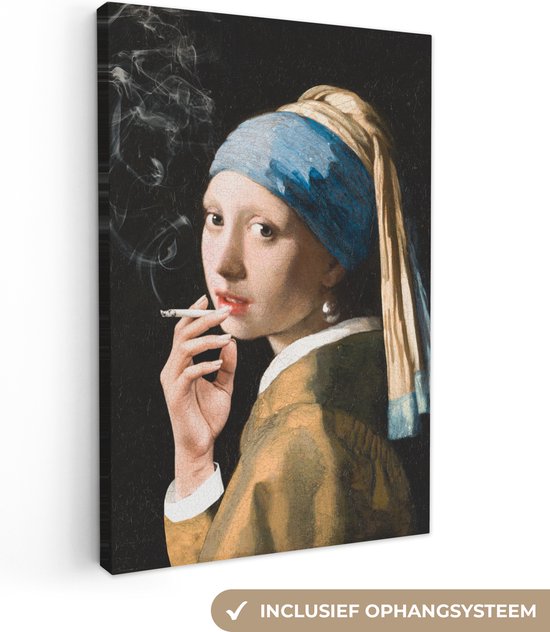 Ancien maître sculpté Johannes Vermeer avec cigarette 80x120 cm - Tirage photo sur toile (Décoration murale salon / chambre)