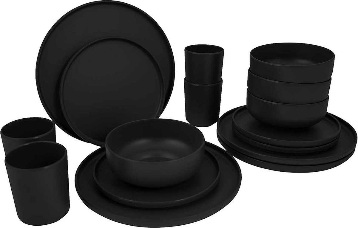 Bo-Camp - Industrial - Servies - Patom - 16 Stuks - Zwart