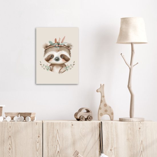 Peinture sur toile 30x40 cm - Décoration murale chambre d'enfant Paresseux - Animaux - Bohème - Boho - Décoration murale murale chambre bébé - Décoration chambre garçon et fille - Accessoires Bébé - Peintures