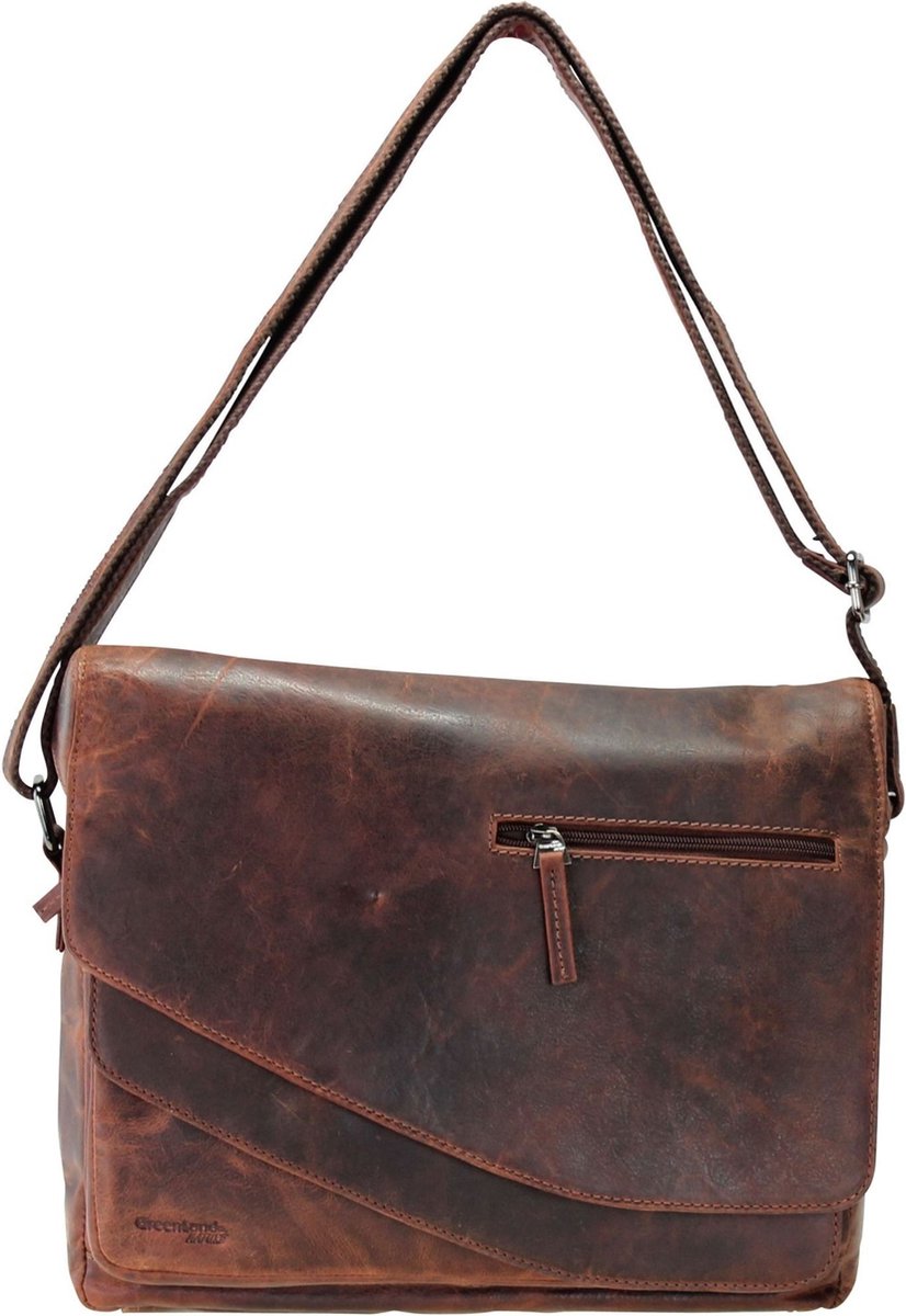 GreenLand Nature Leren Business tas Schoudertas Montana Messenger Bag A4 Brown Bruine
