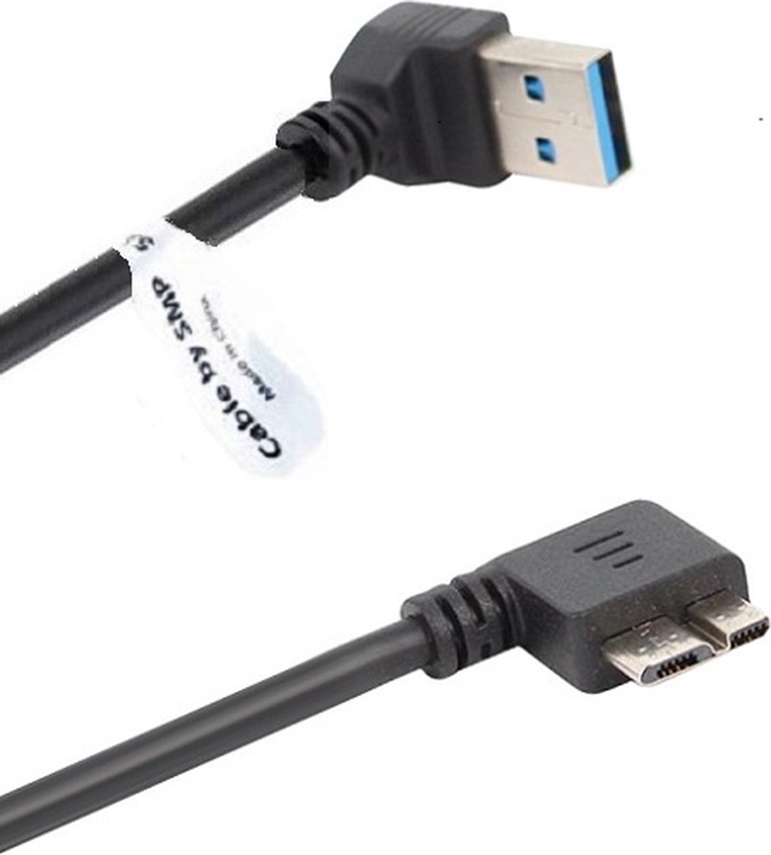 OneOne 0,24m Micro USB 3.0 kabel. Haaks neer en haaks rechts. Micro USB B datakabel past op Externe harde schijf van Seagate, LaCie, Toshiba, Verbatim, Transcend, Adata, Buffalo, WD Elements / Western Digital