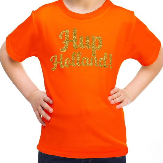 Bellatio Decorations Oranje supporter shirt meisjes - Hup Holland - oranje - EK/WK voetbal - Nederland 146/152