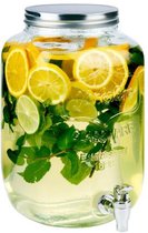 Distributeur de Boisson/eau/jus Boissons - 8 Litres - verre déco décoré - robinet/couvercle - argent