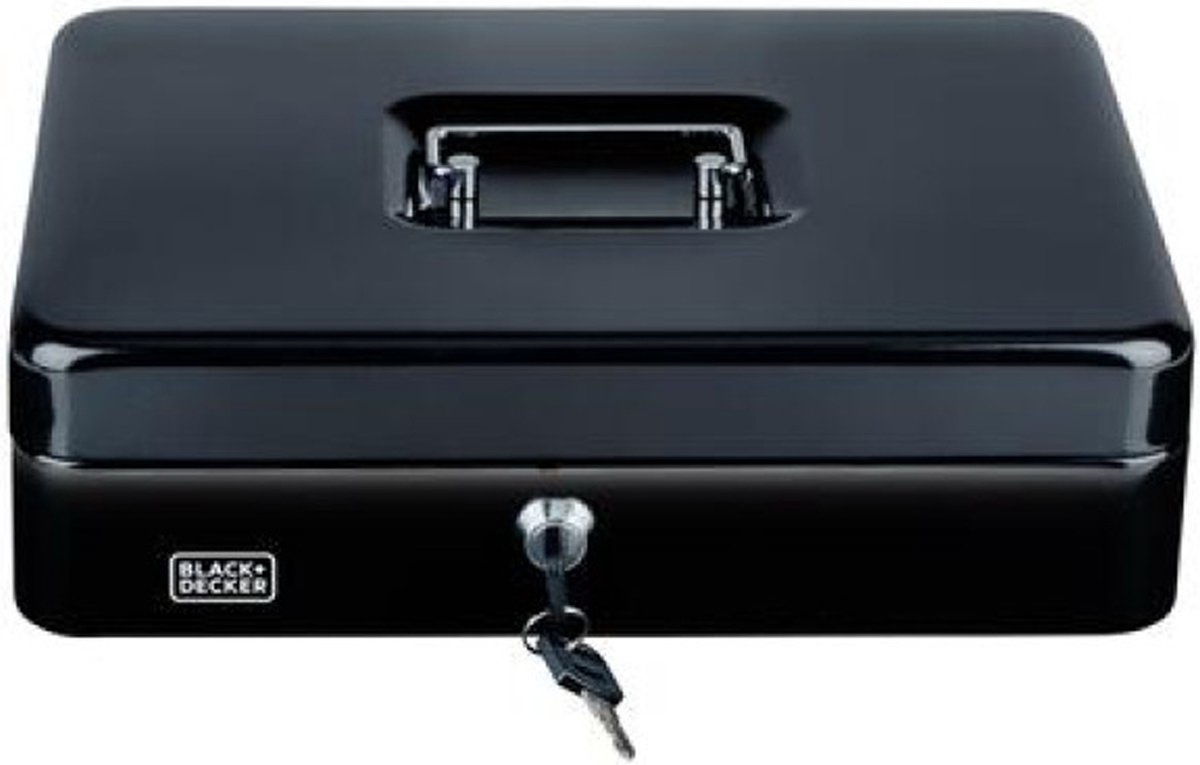 BLACK+DECKER Black&decker geldkistje/kluisje - 2 sleutels - zwart - staal - muntbakje - 30 x 24 x 9 cm