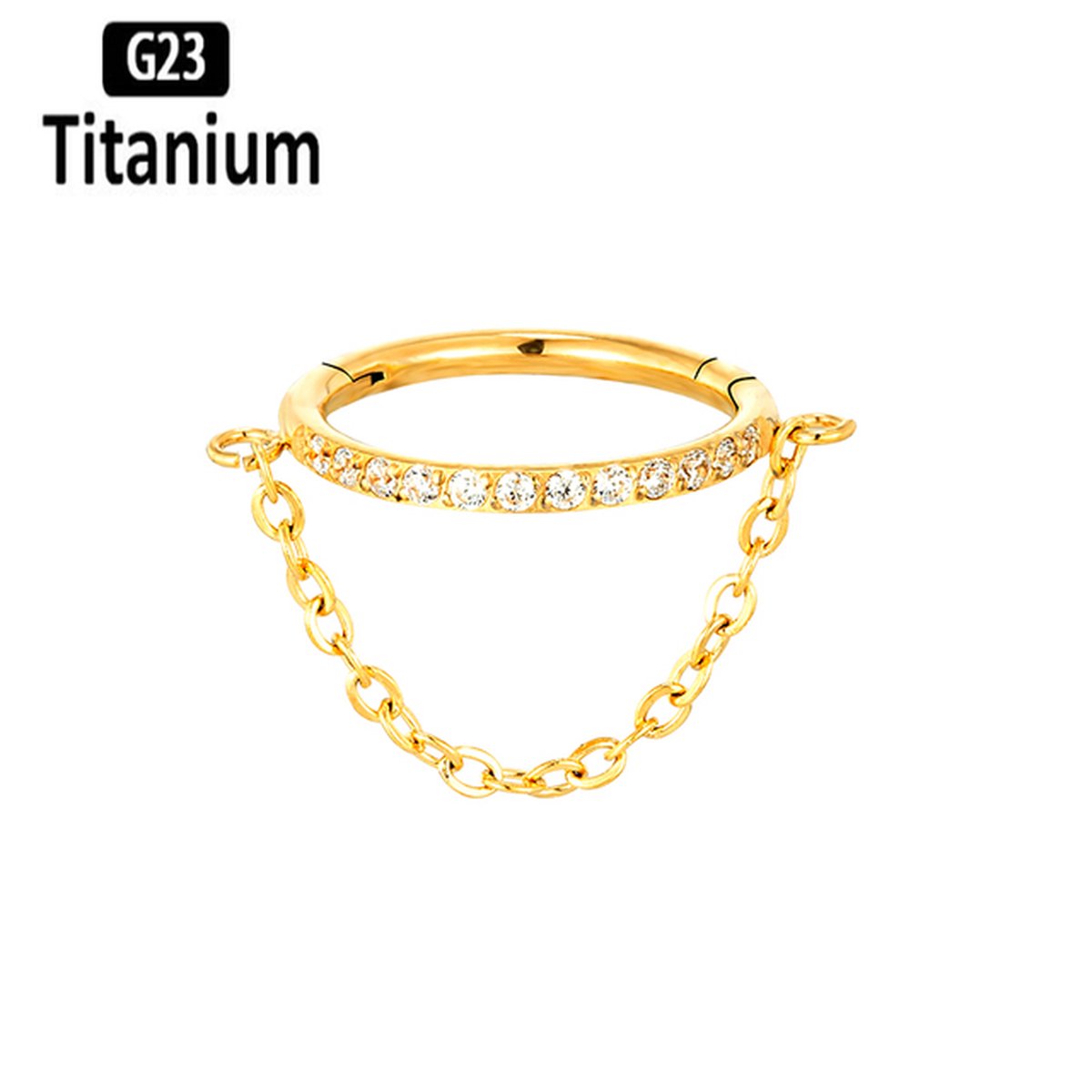 Piercing clicker titanium single lined met ketting 1.2x8 - goud - LMPiercings