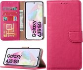 Hoesje geschikt voor Samsung Galaxy A35 bookcase met pasjeshouder - Roze
