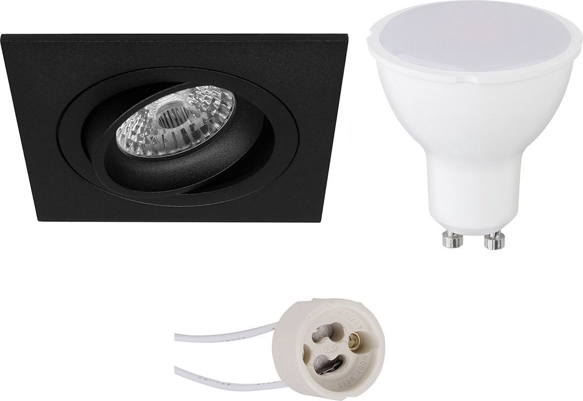 LED Spot Set - Pragmi Borny Pro - GU10 Fitting - Inbouw Vierkant - Mat Zwart - 4W - Warm Wit 3000K - Kantelbaar - 92mm