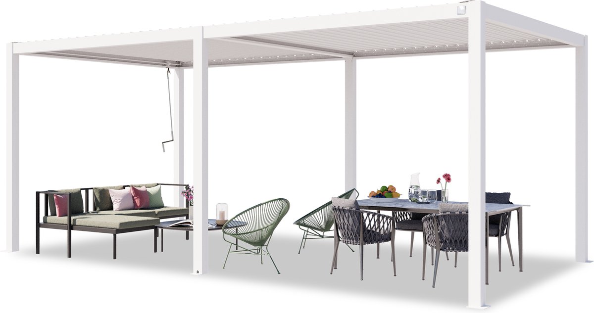 PRIMEYARD Pergola 3x6 m staanders van aluminium met stalen lamellendak paviljoen wit