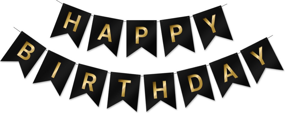 LUQ - Zwart & Goud Happy Birthday Slinger Verjaardag Versiering Feest Versiering Verjaardag Slinger Decoratie