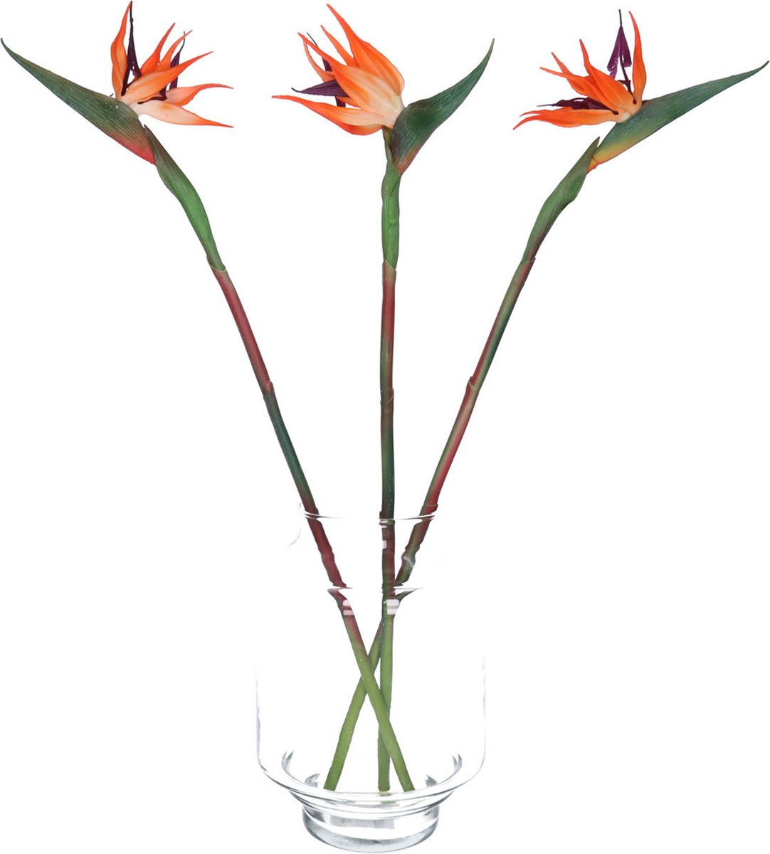Bellatio Design Kunstbloem Strelitzia - 3x - 58 cm - losse steel - kunst zijdebloem - Paradijsvogelplant Oranje