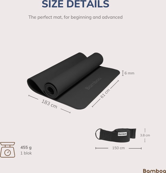 Bamboa Yogamat Zwart | 6mm | Anti-Slip | Optimale Grip | Sterke Yoga mat | Makkelijk schoon te houden van Bamboa — afbeelding 5