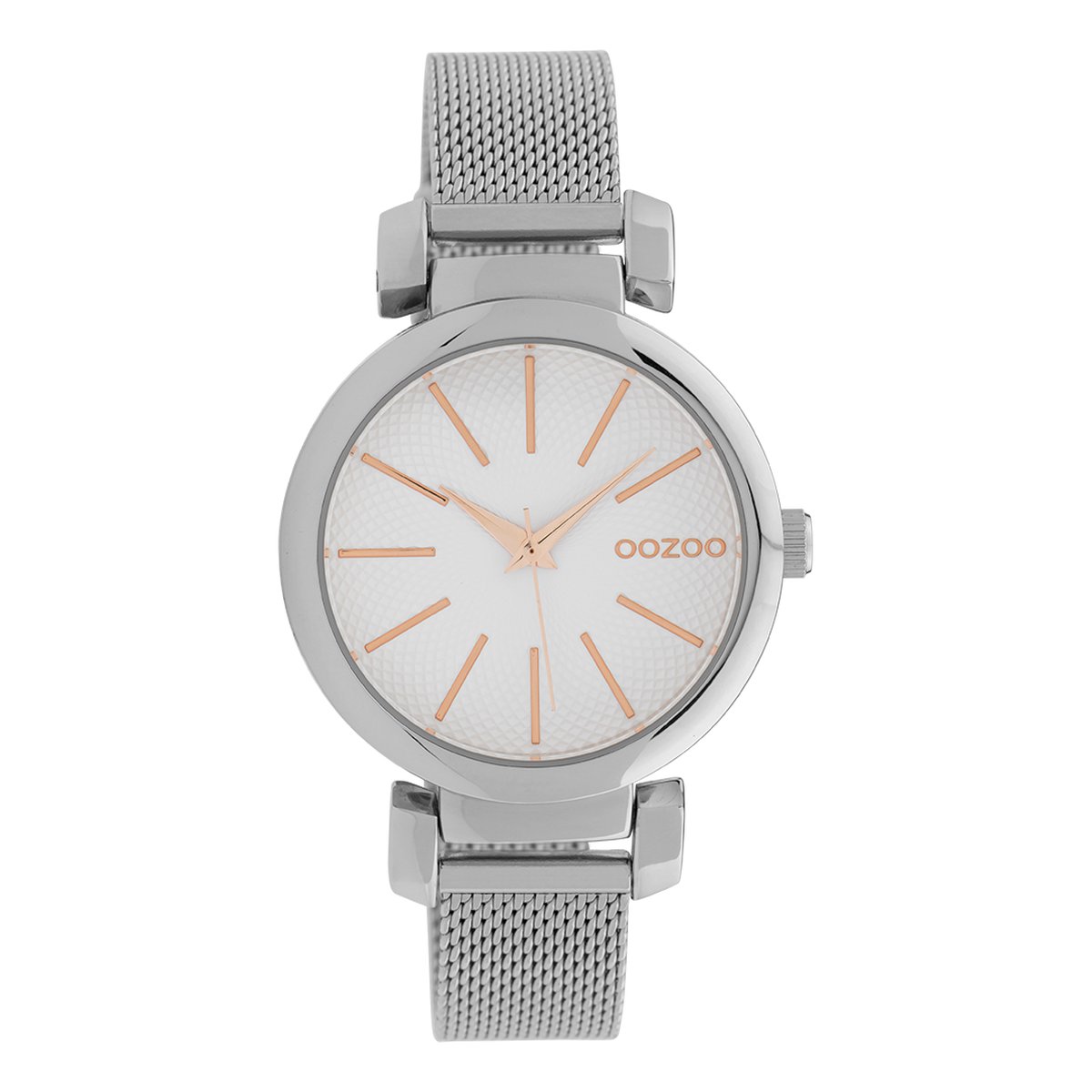 OOZOO Timepieces - Zilverkleurige horloge met zilverkleurige metalen mesh armband - C10128