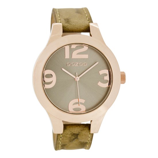 OOZOO Timepieces - Rosé goudkleurige horloge met zand leren band - C7595
