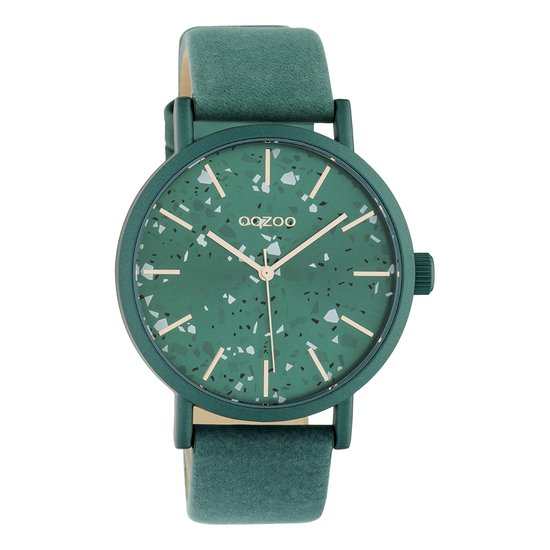OOZOO Timepieces - Groene horloge met groene leren band - C10411