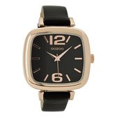 OOZOO Timepieces - Rosé goudkleurige horloge met zwarte leren band - C9184