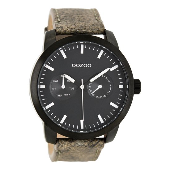 OOZOO Timepieces - Zwarte horloge met grijze leren band - C8257