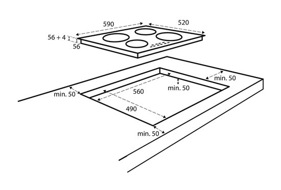 Inventum IKI6035 inbouw inductiekookplaat 60 cm - 1- of 2-fase - 4 kookzones - Bridgefunctie - Boost - Timer - Kinderslot - Facetrand voorzijde - Elektrische kookplaat 4 pits - Zwart