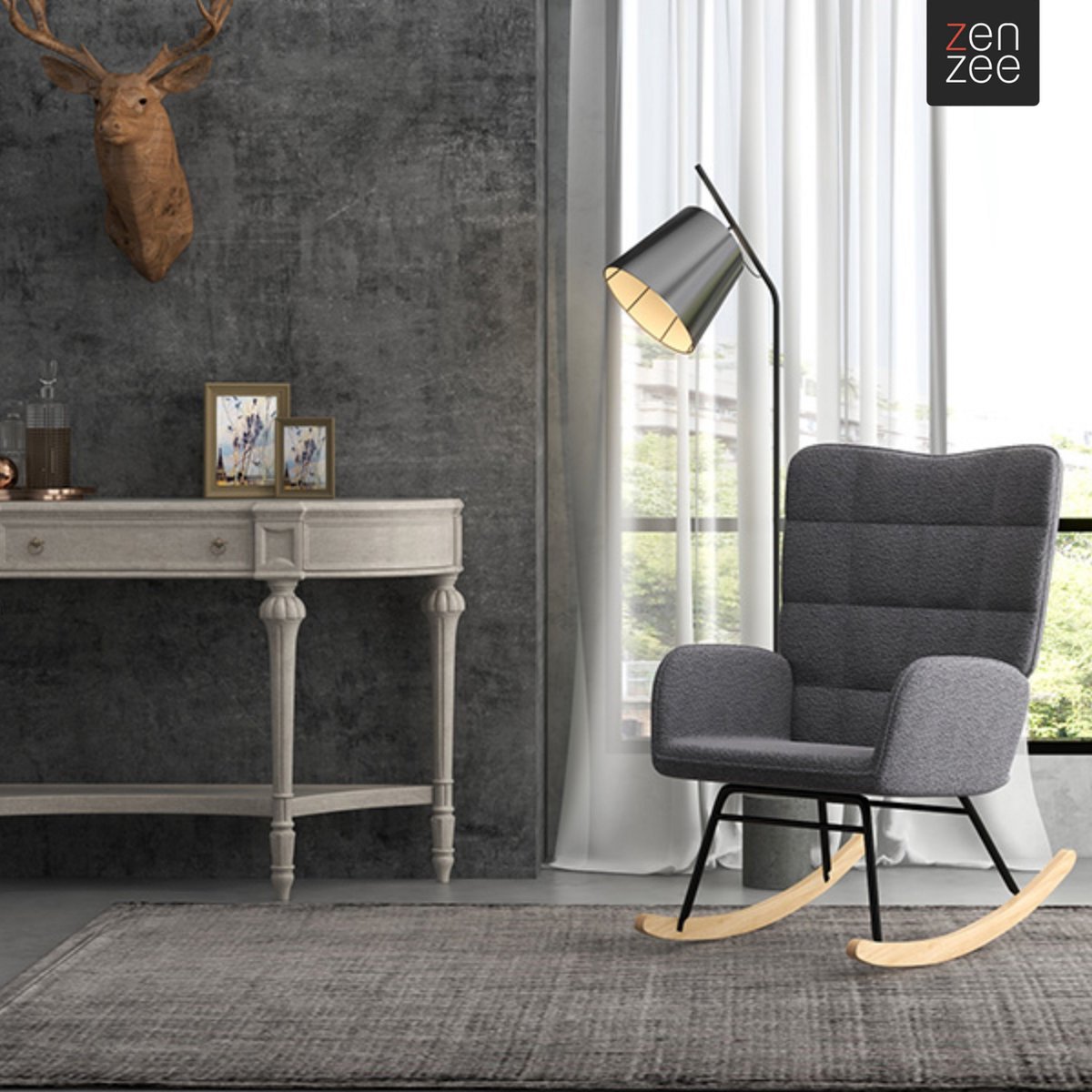 Zenzee Schommelstoel - Schommelstoelen babykamer - Relaxstoel - Fauteuil - Voedingsstoel - Donkergrijs — afbeelding 6