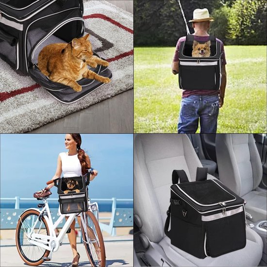 Panier Vélo Avant Pour Chien - Extensible, Pliable, 4 Ouvertures, Fenêtres Mesh, Jusqu'à 10 Kg (gris) - 3