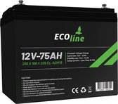 EcoLine - AGM 12V 75AH - 75000mAh VRLA Batterij - 266 x 166 x 209 - Deep Cycle Accu.