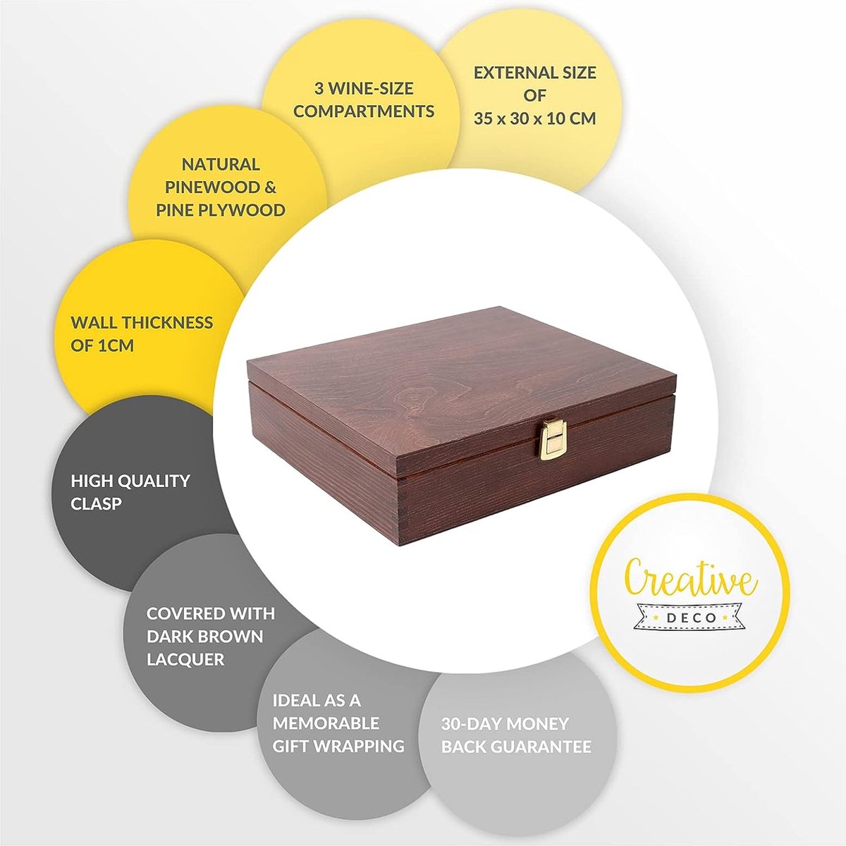 Creative Deco Wijn Houten Kist - 36x11x9,8 Cm - Voor Opslag, Decoupage Of Cadeau