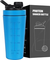 900 ml roestvrij staal protein shaker, protein shaker, beker met kogel voor sport, fitness, eiwit, shaker, eiwit, fles (blauw)