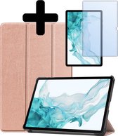 Hoes Geschikt voor Samsung Galaxy Tab S9 Plus Hoes Luxe Hoesje Case Met Uitsparing Geschikt voor S Pen Met Screenprotector - Hoesje Geschikt voor Samsung Tab S9 Plus Hoes Cover - Rosé goud