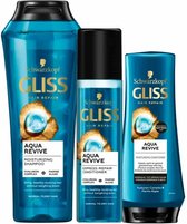 Gliss Aqua Revive - Shampoo, Conditioner & Anti-klit Spray - Pakket