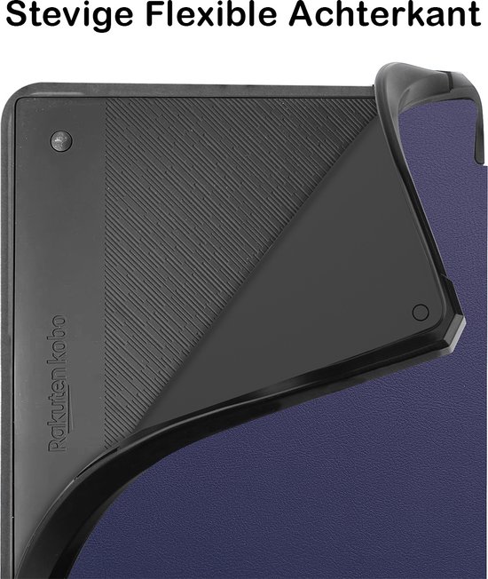 Hoesje Geschikt voor Kobo Elipsa 2E Hoesje Luxe Bescherm Case Trifold - Hoes Geschikt voor Kobo Elipsa 2E Hoes Book Cover - Donkerblauw van Hoesje  — afbeelding 4